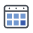 Blue circular icon with intertwined white curved lines