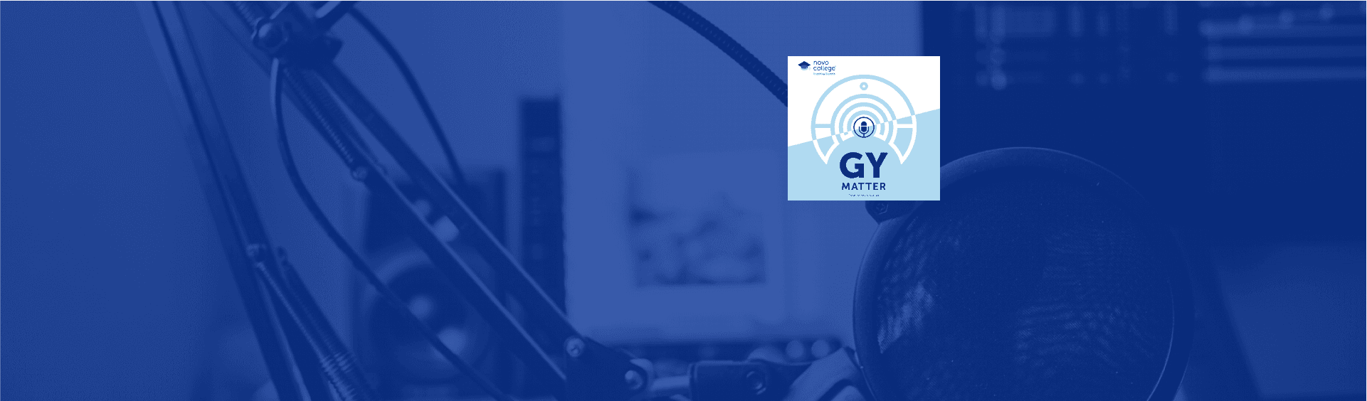 Gy-Matter Podcast hero banner showing a podcast microphone and vibrant abstract design
