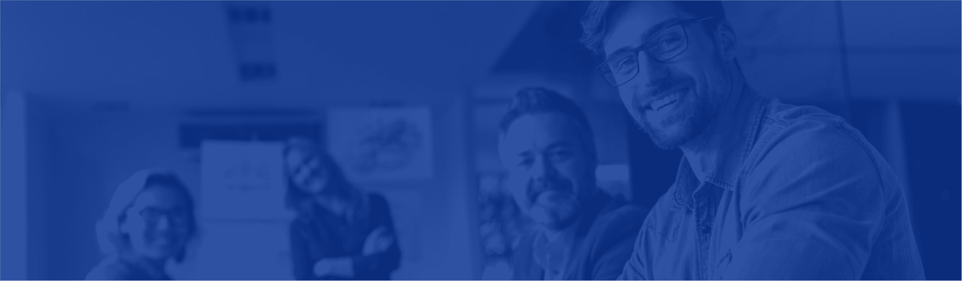 Hero banner with modern abstract geometric shapes in blue, green, and orange tones